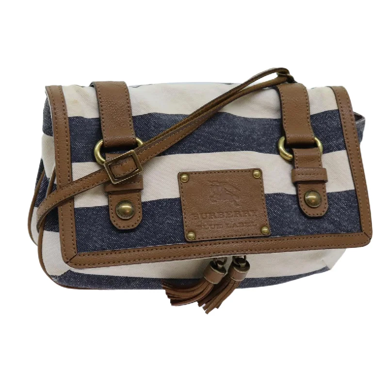 Designer bags with top handlesBURBERRY Blue Label Shoulder Bag Canvas White Navy Brown Auth hk1266