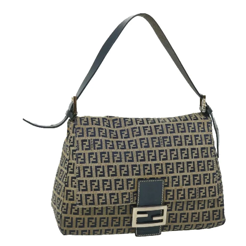 Vintage-inspired handbagsFENDI Zucchino Canvas Mamma Baguette Shoulder Bag Leather Navy  bs7518