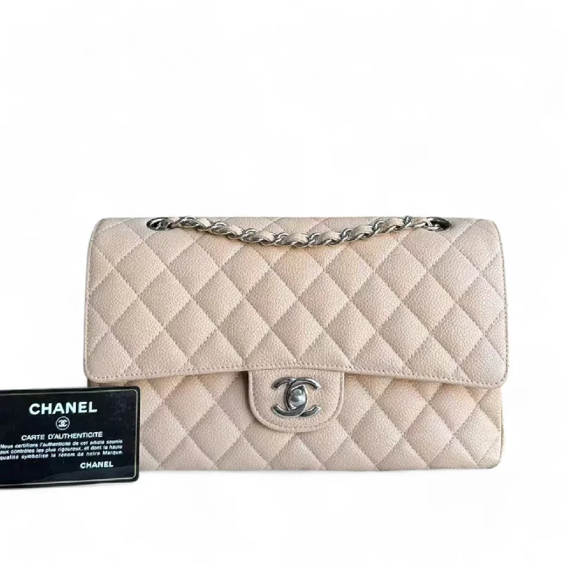 Affordable designer bag dupesChanel Classic Flap Medium - Caviar 25CM Quilted Light Beige Silver Hardware Series 18