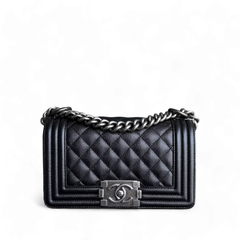 Luxury bags with exotic skinsChanel Boy Small - Caviar Quilted 20CM Black Ruthenium Silver Hardware Series 27