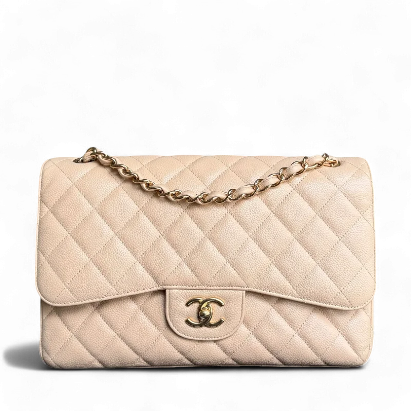 Crossbody bags for everyday useChanel Classic Flap Jumbo - Caviar 30CM Double Flap Quilted Beige Gold Hardware Series 14