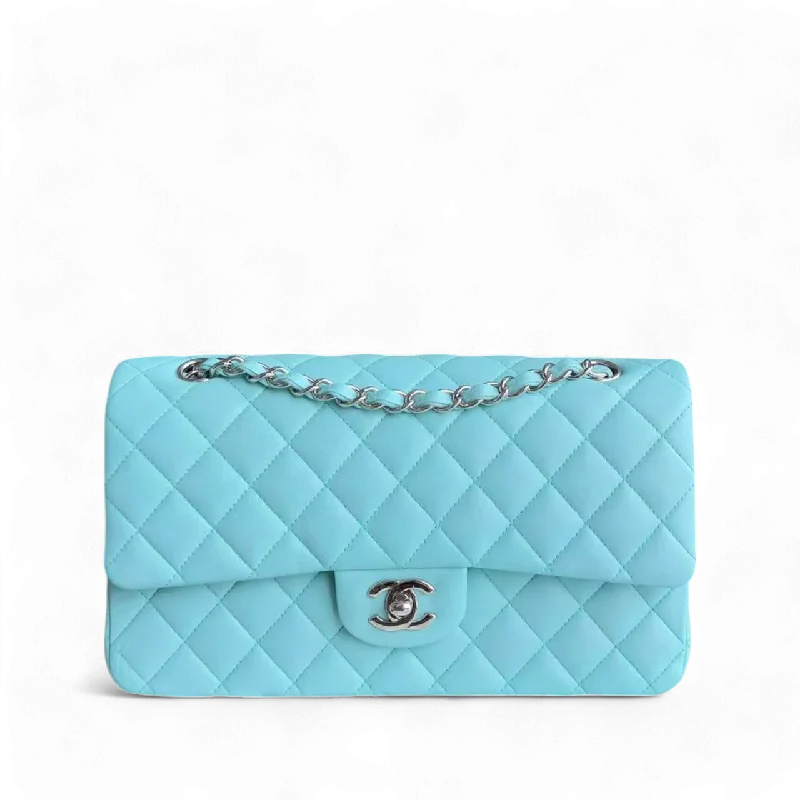 Designer bags with detachable strapsChanel Classic Flap Medium - 25CM Quilted Lambskin Tiffany Blue Silver Hardware Series 27