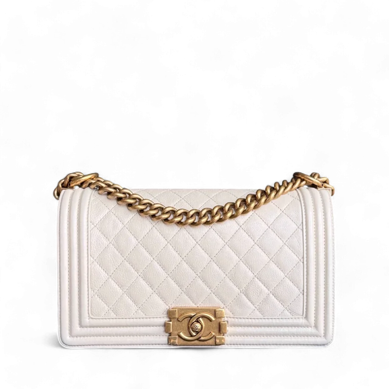 Compact crossbody bags for travelChanel Boy Medium - 25CM Quilted Calfskin Cream White Gold Hardware Series 20