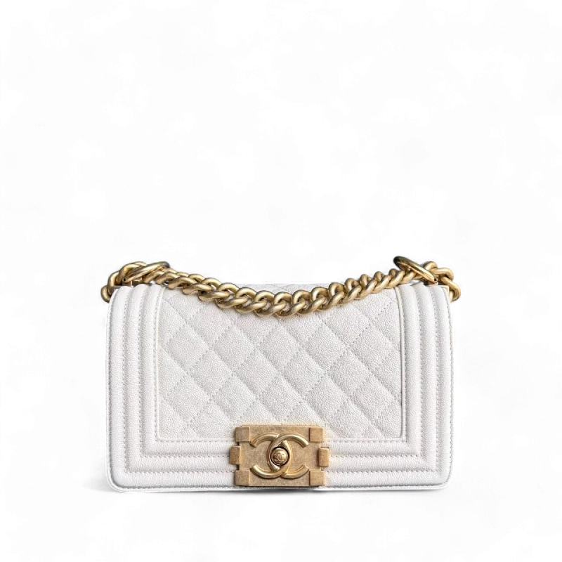 Luxury bags with chain strapsChanel Boy Small - Caviar Quilted Cream White Gold Hardware