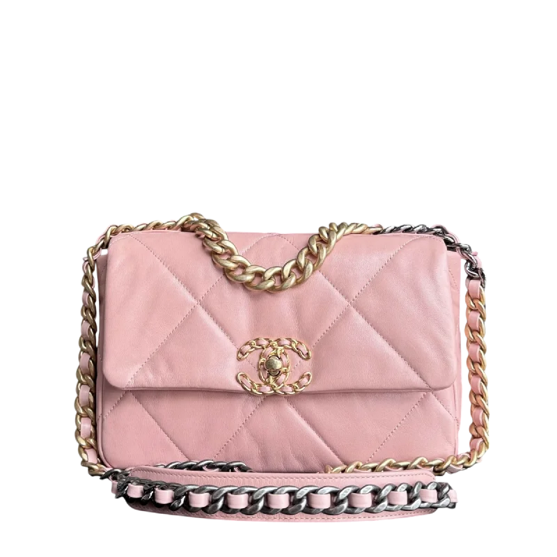 Luxury bags with exotic skinsChanel 19 Bag Small - C19 Sakura Pink Quilted Goatskin Two-tone Hardware Series 29