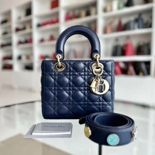 Luxury bags with exotic skinsLady Small Lambskin ABC MyABC Charm Badge Dark Blue GHW