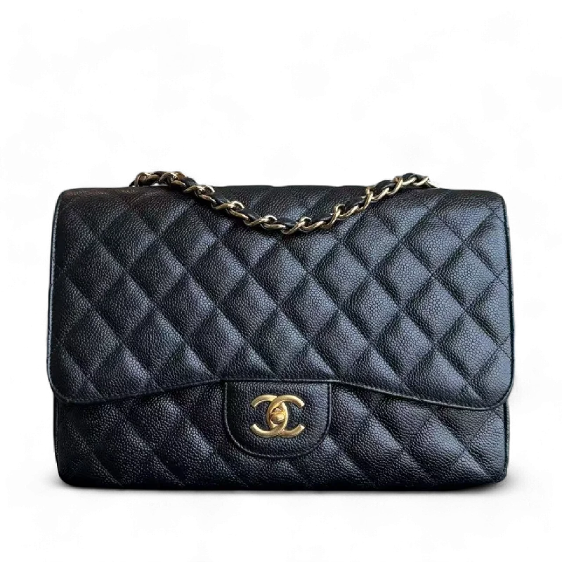 High-end designer bags for menChanel Classic Flap Jumbo - Caivar 30CM Quilted Black Gold Hardware Series 13