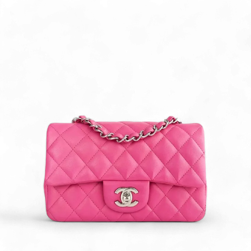 Trendy transparent PVC bagsChanel Classic Flap Mini - 20CM Quilted Lambskin Rectangle Pink Silver Hardware Series 27