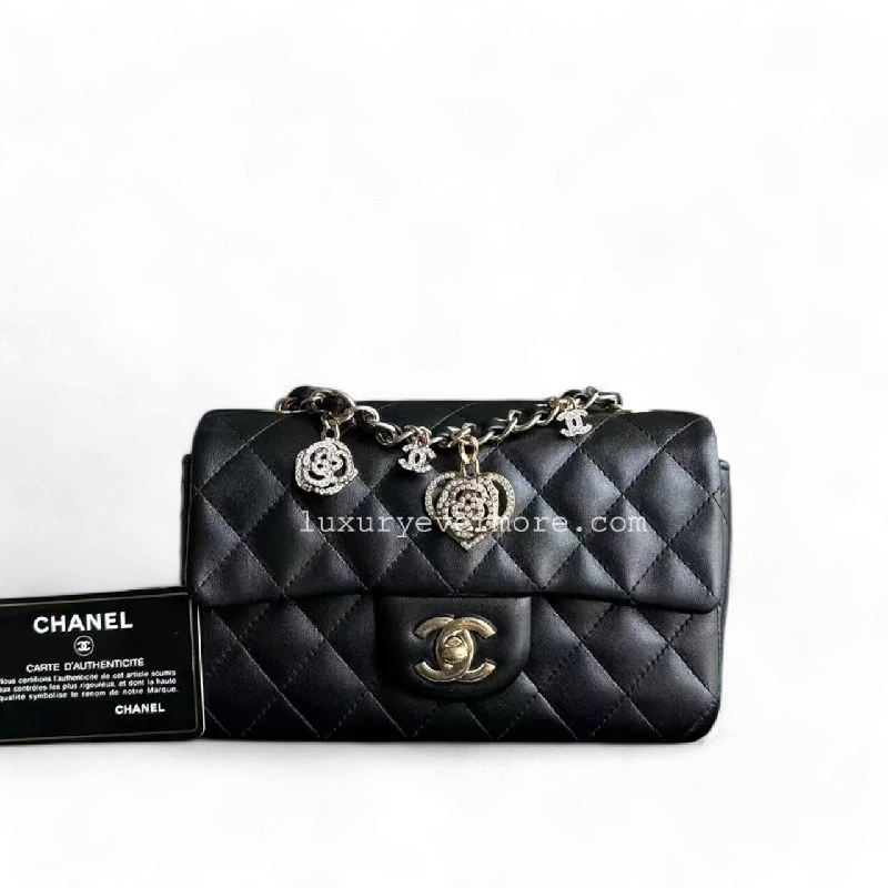 Lightweight duffle bags for gymChanel Classic Flap Mini - 20CM Rectangle Classic Flap Valentine Quilted Lambskin Black Golden Hardware Series 19