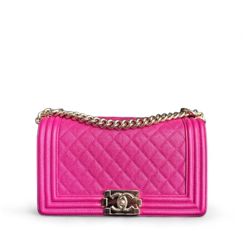 Luxury handbags 2025Chanel Boy Medium - 25CM Caviar Quilted Hot Pink Gold Hardware Series 28