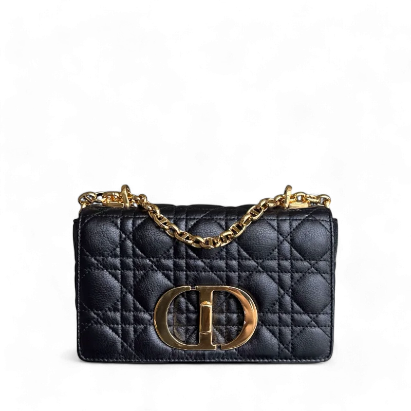 Luxury handbags 2025Dior Caro Small - Cannage Calfskin Black Gold Hardware