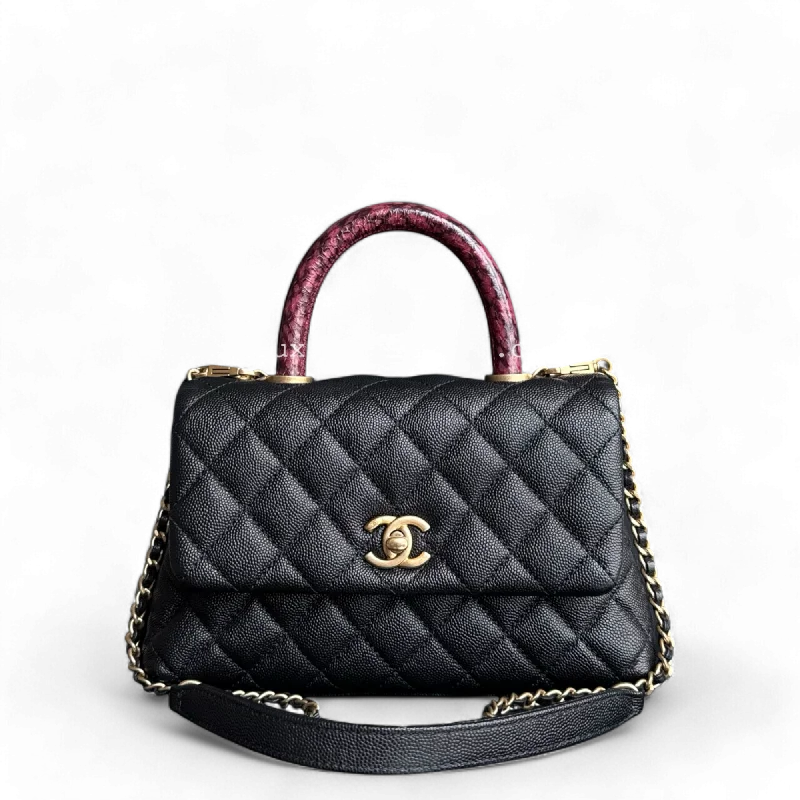 Luxury bags with exotic skinsChanel Coco Handle Small - Caviar Quilted Exotic Handle Black Gold Hardware Series 26