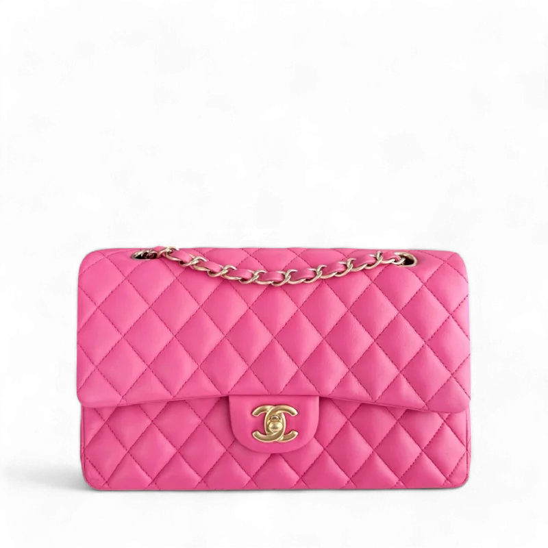 Minimalist leather handbagsChanel Classic Flap Medium - Quilted Lambskin Hot Pink Gold Hardware Series 18