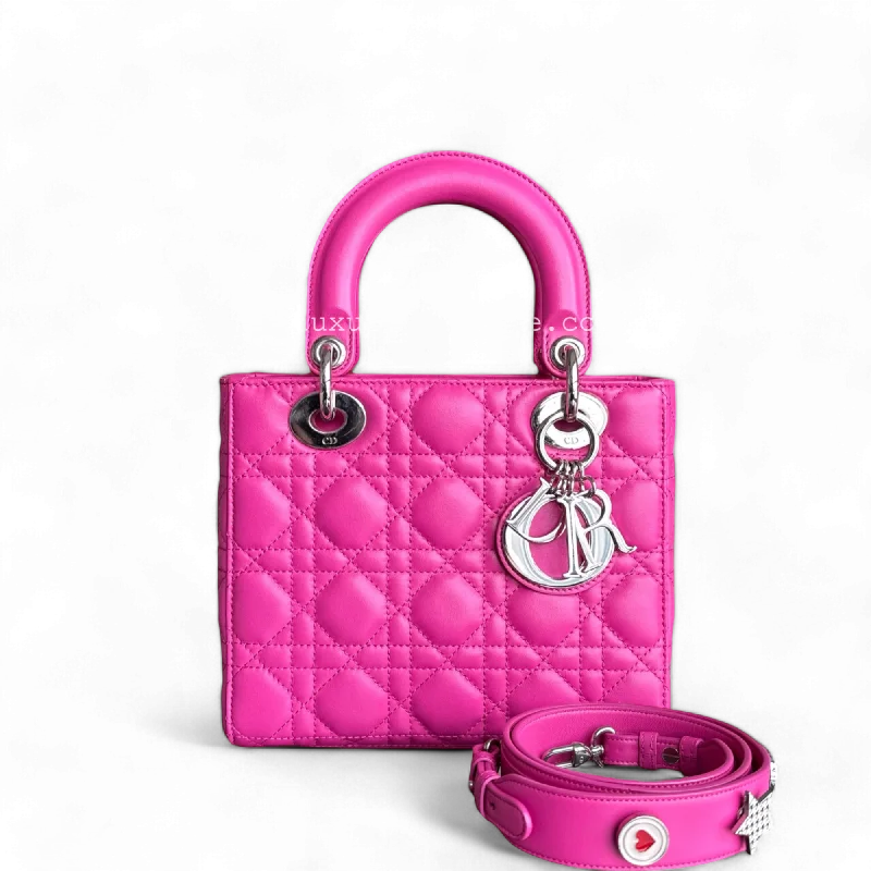 Durable leather bags for daily useDior Lady Small - Cannage Lambskin Barbie Pink Silver Hardware