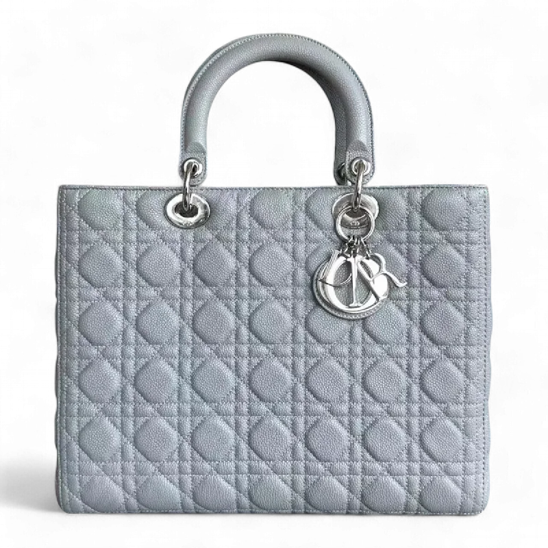 Minimalist leather handbags*Caviar* Dior Lady Large Cannage Caviar Grained Calfskin Grey Gray SHW NO STRAP