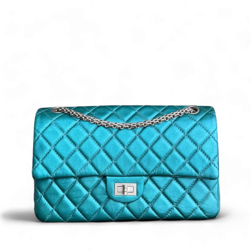 Designer bags with gold hardwareChanel 2.55 Reissue 226 - Medium Quilted Calfskin Iridescent Cyan Blue Silver Hardware Series 12