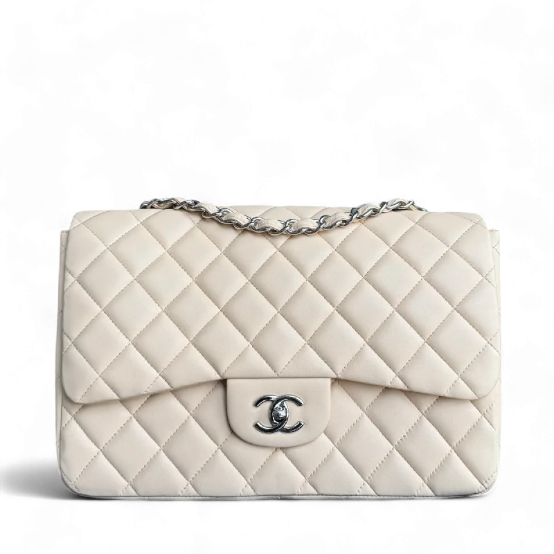 Trendy transparent PVC bagsChanel Classic Flap Jumbo - 30CM Quilted Single Flap Lambskin Beige Silver Hardware Series 13