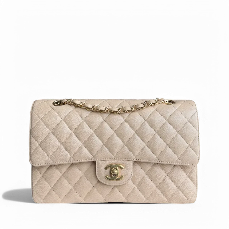 Durable leather bags for daily useChanel Classic Flap Medium - Caviar 25CM Quilted Beige Gold Hardware Series 13