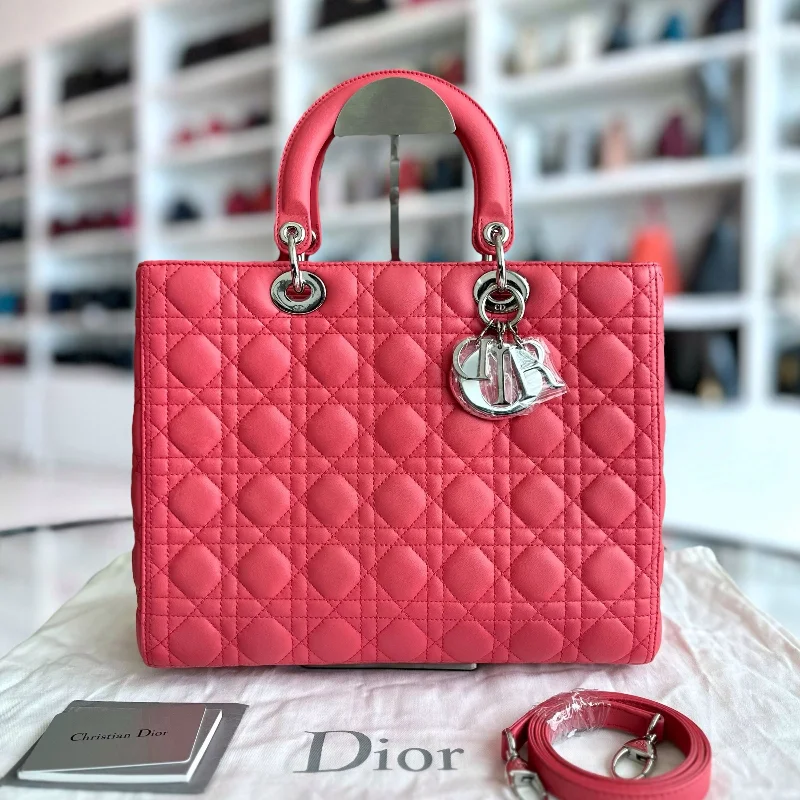 Designer bags with gold hardwareLady Large Lambskin Cannage Hot Pink SHW