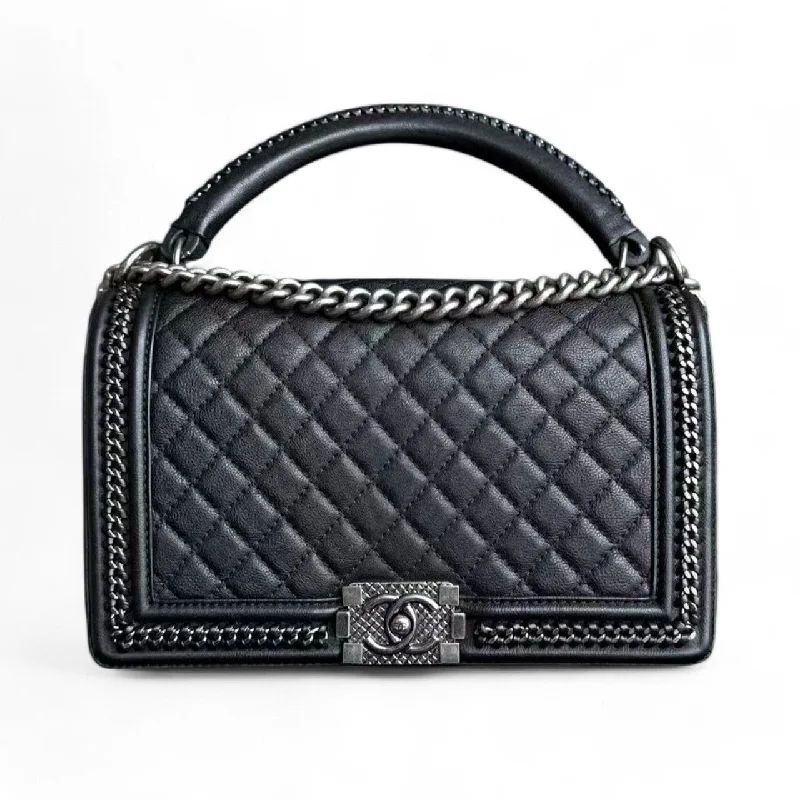 Crossbody bags for everyday useChanel Boy Medium Handle - 28CM Quilted Calfskin Palladium Silver Hardware Series 23