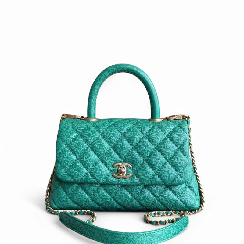 Designer bags for womenChanel Coco Handle Small - Caviar Quilted Green Gold Hardware Series 28