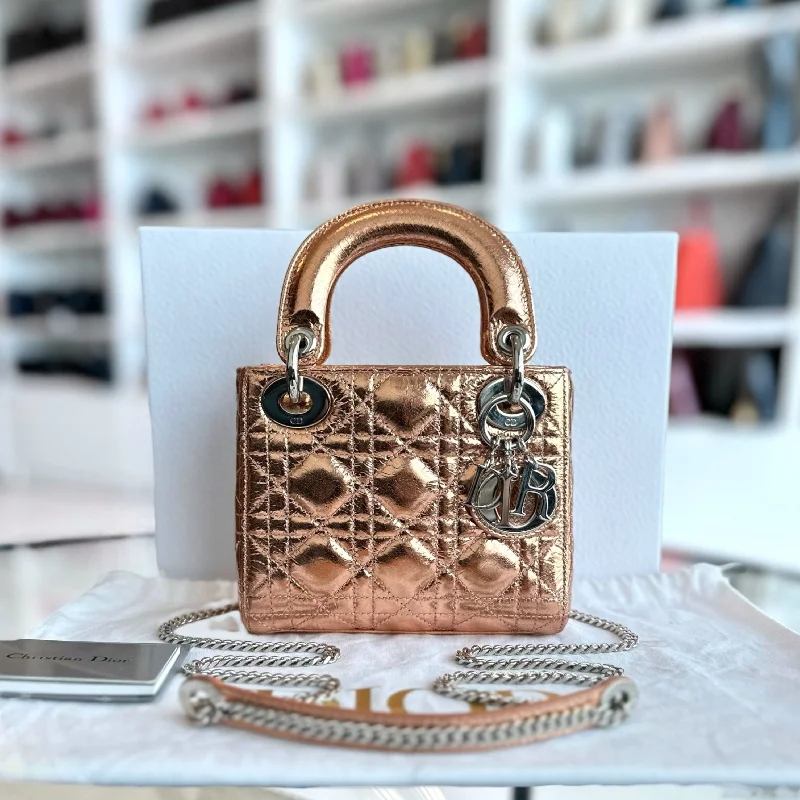 Affordable luxury bags *Chain Strap* Lady Mini Metallic Cannage Rose Gold SHW