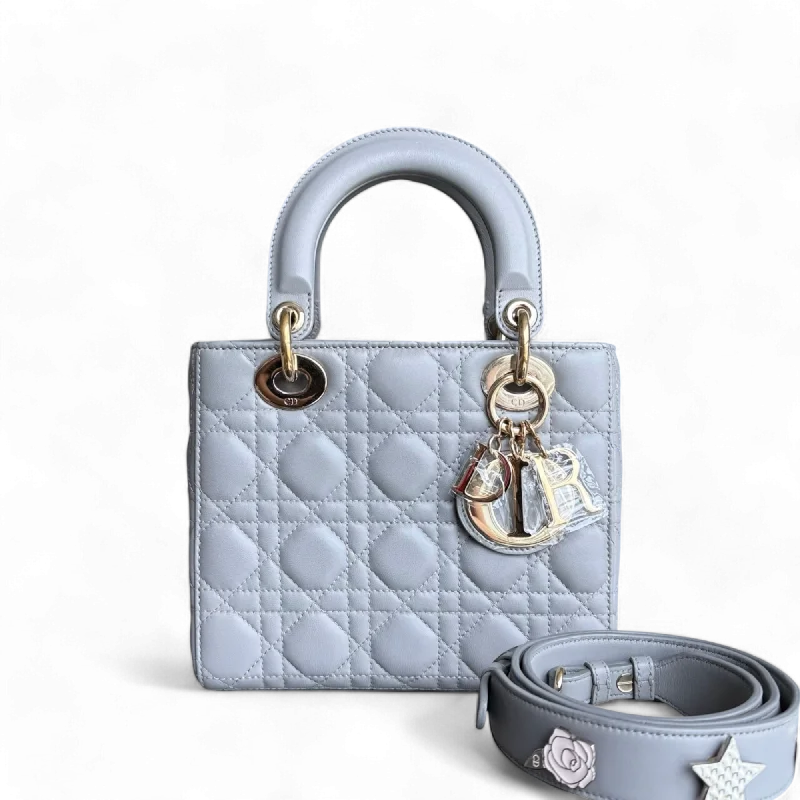 Designer bags with detachable strapsDior Lady Small - Cannage Lambskin Grey Gray Gold Hardware