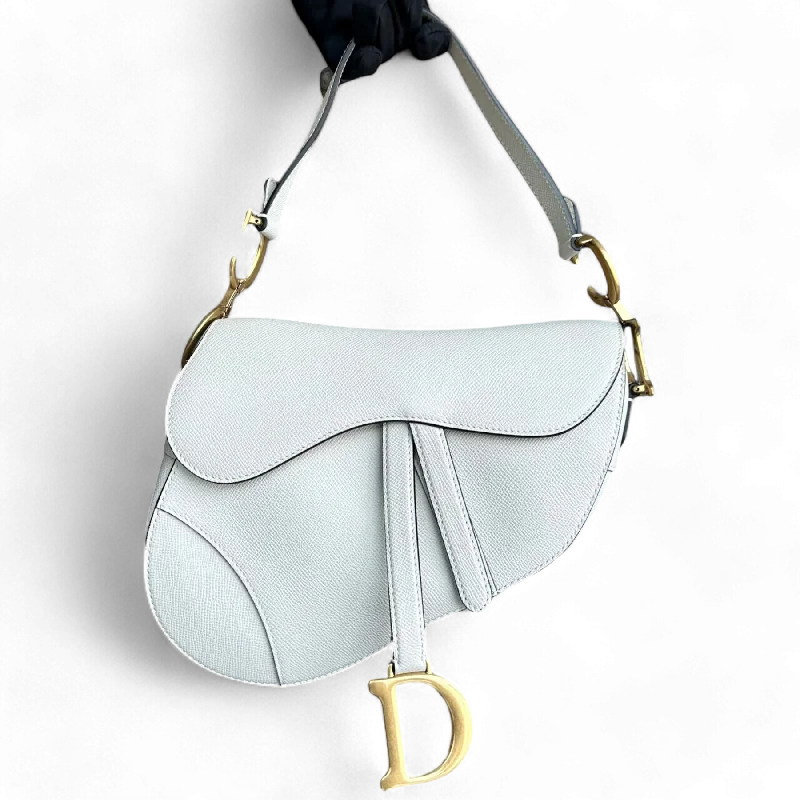 Designer bags with detachable strapsDior Medium Saddle Grained Calfskin White Golden Hardware