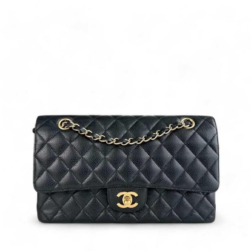 Designer bags with gold hardwareChanel Classic Flap Medium - Caviar 25CM Quilted Double Flap Black Gold Hardware Series 12