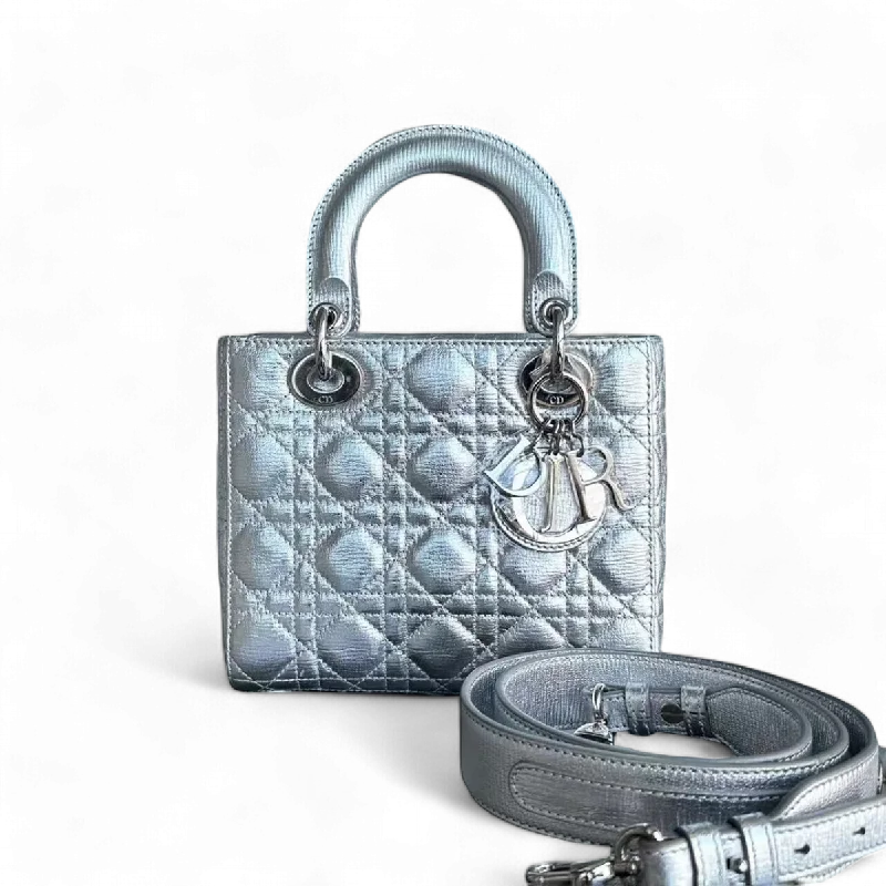 Minimalist leather handbagsDior Lady Small Metallic Calfskin Cannage ABC MyABC Silver Hardware