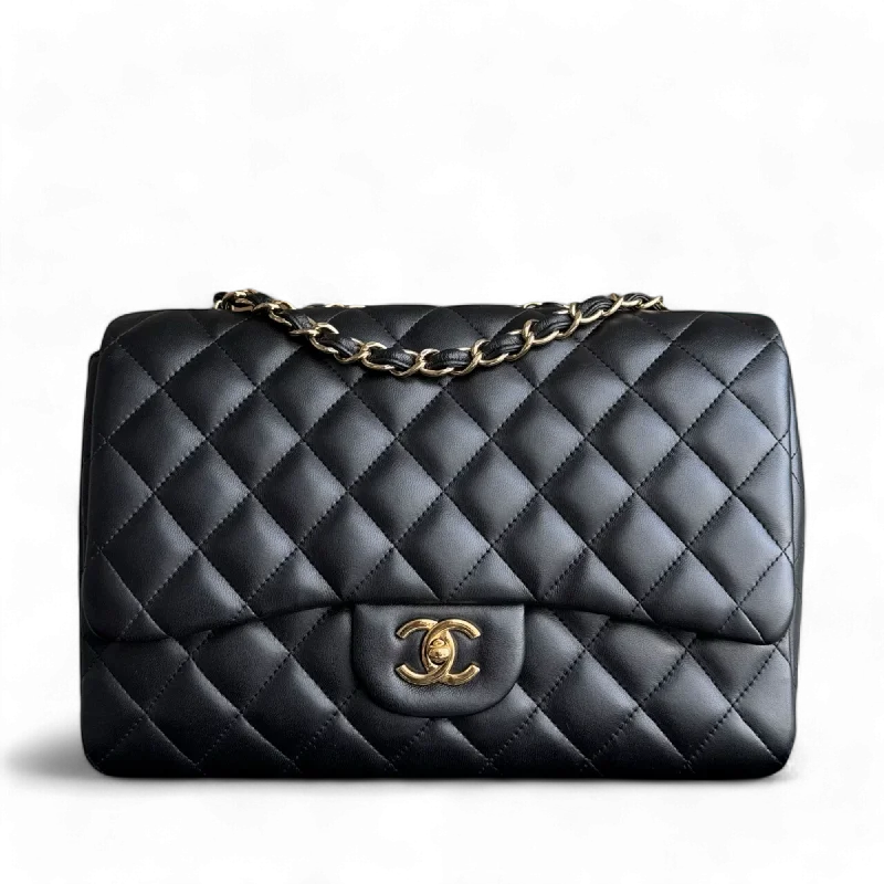 Affordable luxury bags Chanel Classic Flap Jumbo - 30CM Quilted Lambskin Single Flap Black Gold Hardware Series 13