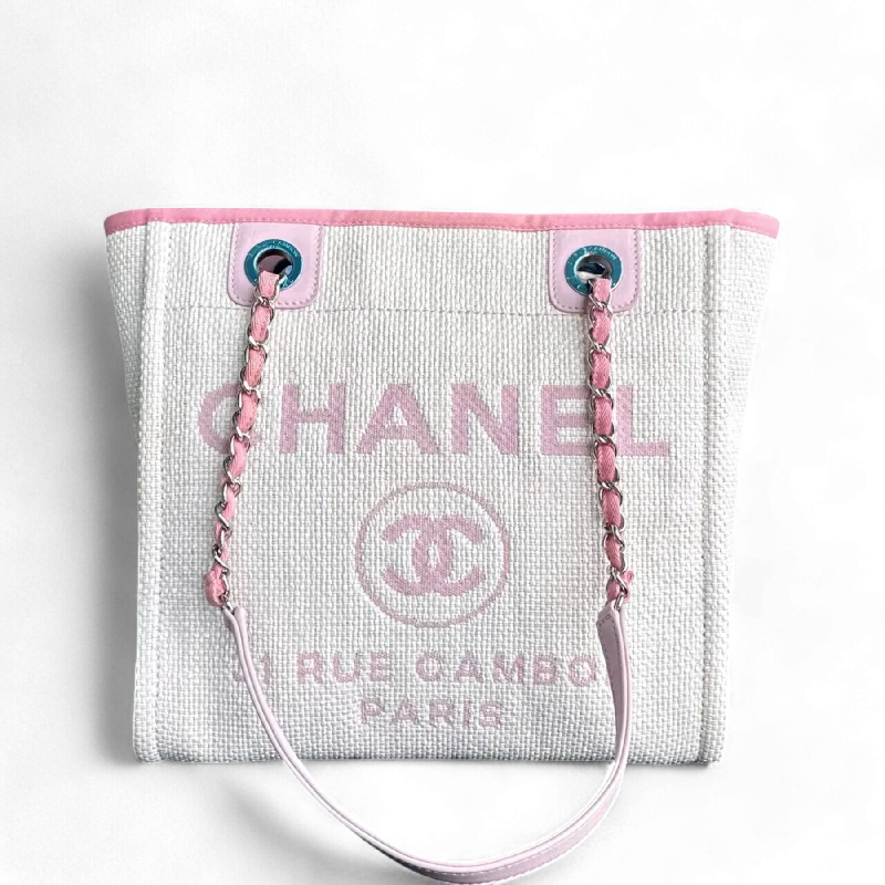 Mini bags for evening outChanel Deauville Mini - Tote Pink Fabric Silver Hardware Series 21