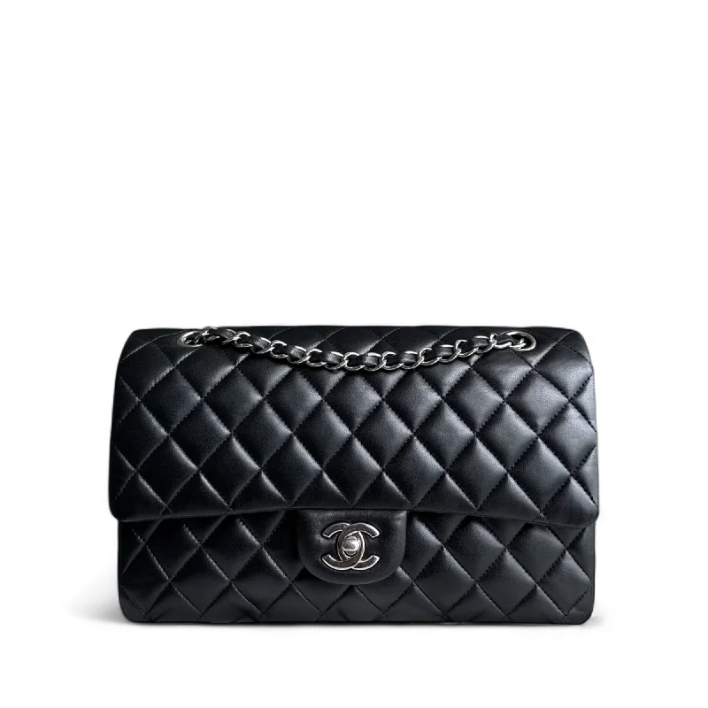 Vintage-inspired handbagsChanel Classic Flap Medium - 25CM Quilted Lambskin Black Silver Hardware Series 20