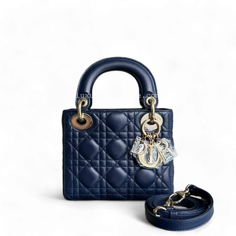 Best bags for weekend getawaysDior Lady Mini - Cannage Lambskin Dark Navy Blue Gold Hardware