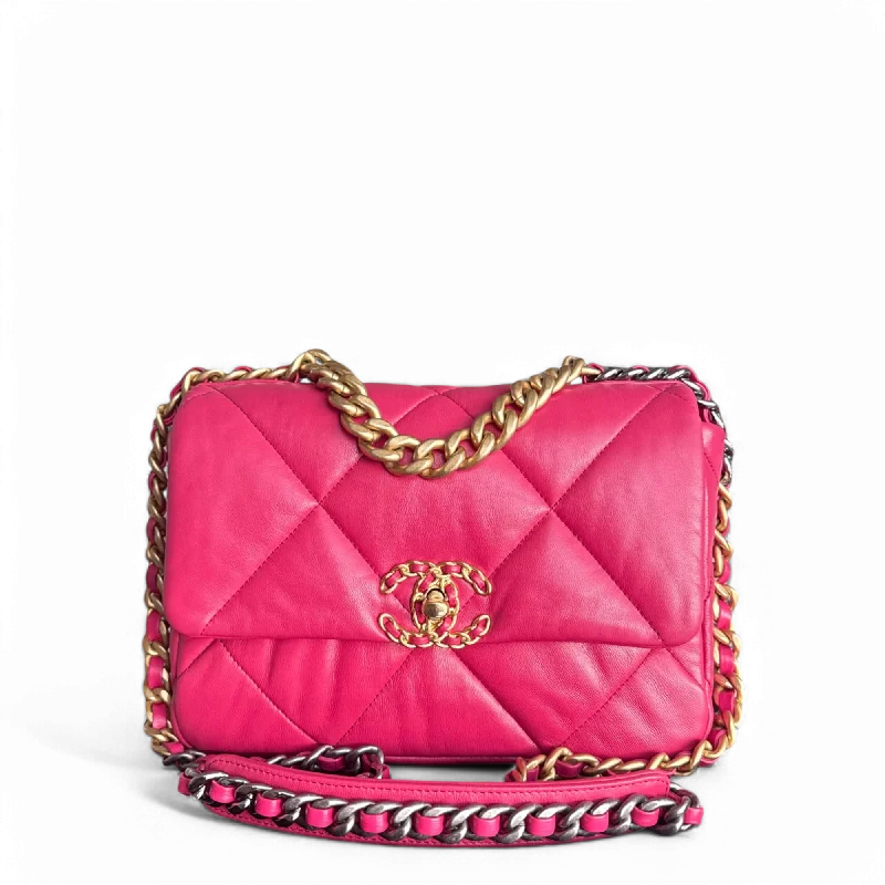 Affordable leather bagsChanel 19 Bag Small - Quilted Goatskin Hot Pink Two-tone Gold Hardware Series 29