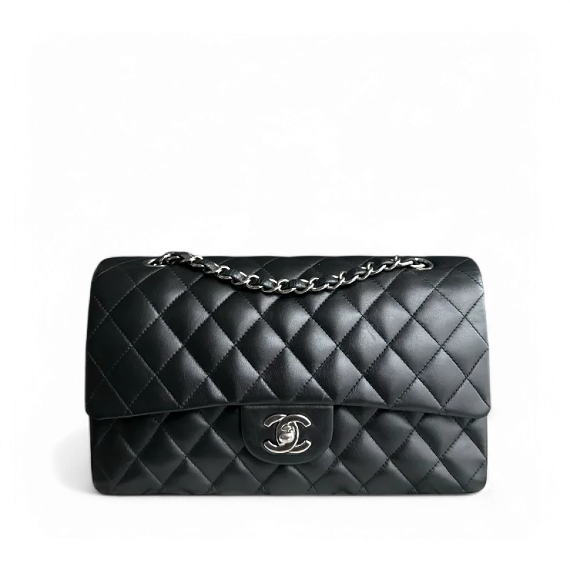 Customizable monogram bagsChanel Classic Flap Medium - 25CM Quilted Lamsbkin Black Silver Hardware Series 10