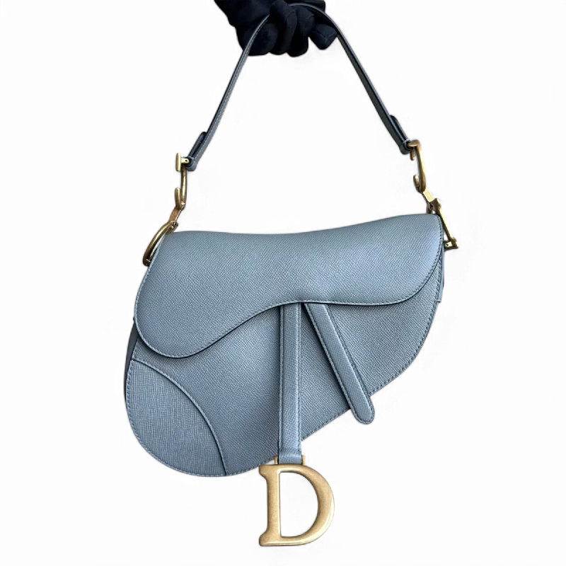 Compact crossbody bags for travelDior Saddle Medium - Grained Calfskin Haze Blue Gold Hardware