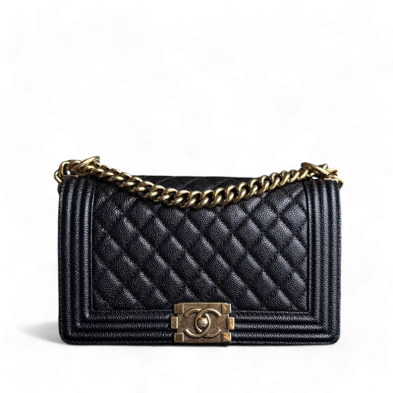 Luxury brand bags on saleChanel Boy Medium - Caviar 25CM Quilted Black Ruthenium Gold Hardware Series 20