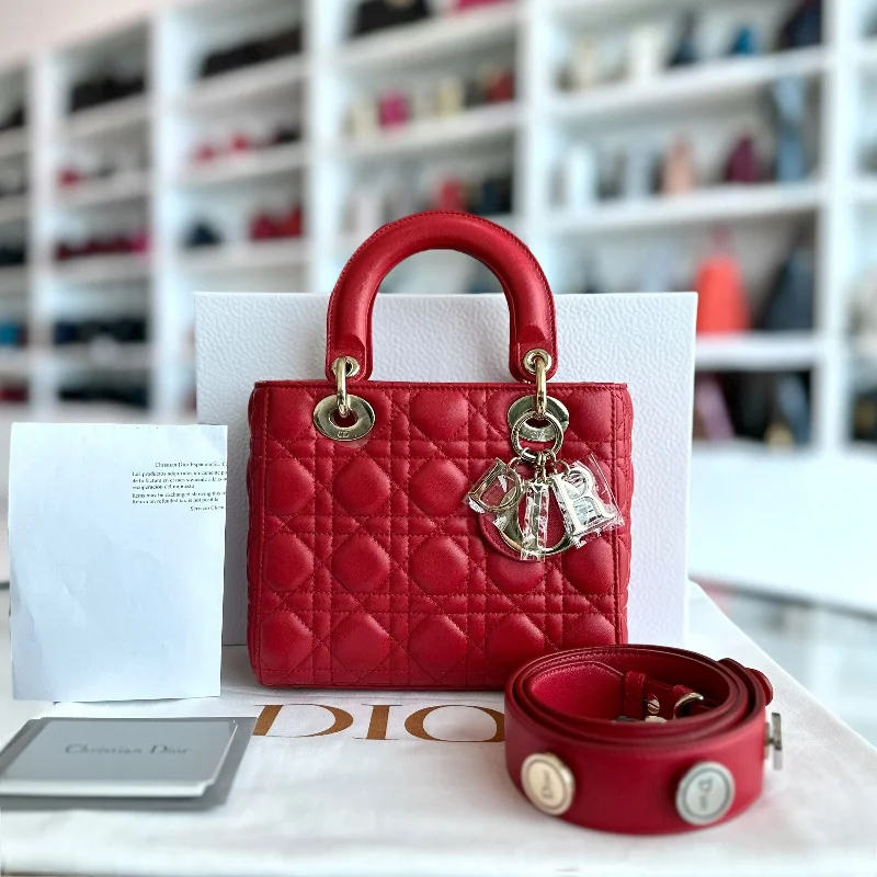 Mini bags for evening out*Full Set, Receipt* Lady Small Lambskin Cannage Charm ABC Red GHW