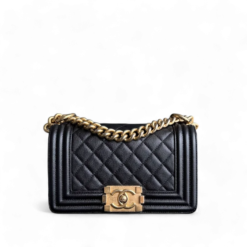 Designer bags with top handlesChanel Boy Small - Caviar 20CM Quilted Black Gold Hardware Series 29