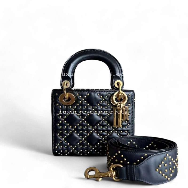 Eco-friendly tote bags for shoppingDior Lady Mini Quilted Studded Lambskin Black Golden Hardware