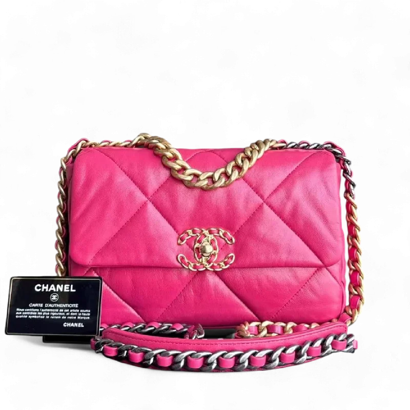 Water-resistant travel backpacksChanel 19 Bag - Small 26CM C19 Quilted Goatskin Hot Pink Two-tone Gold Hardware Series 29