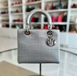 Luxury handbags 2025*No Strap* Lady Medium Micro-Cannage Metallic Limited Edition Silver SHW