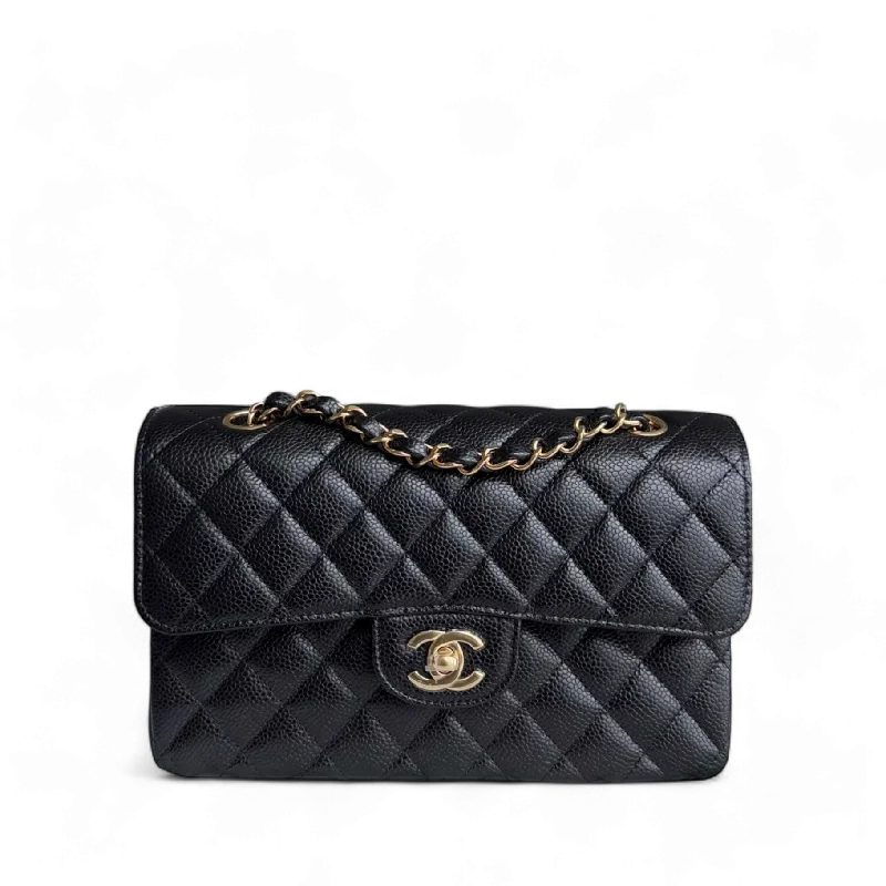 Designer bags with detachable strapsChanel Classic Flap Small - Caviar 23CM Quilted Black Gold Hardware Microchip