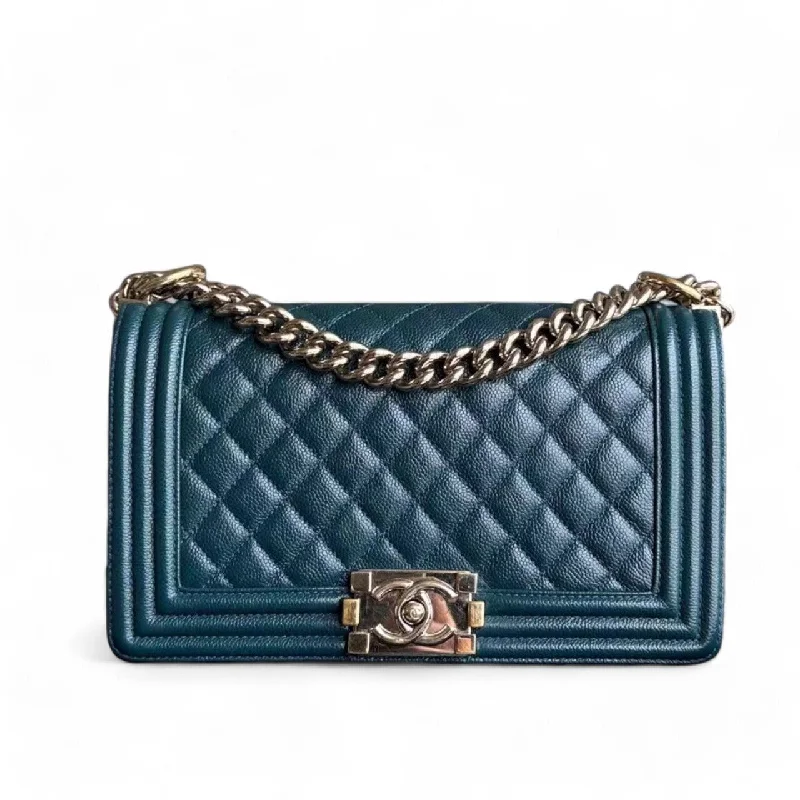 Mini bags for evening outChanel Boy Medium - Caviar 25CM Quilted Blue Golden Hardware Series 30