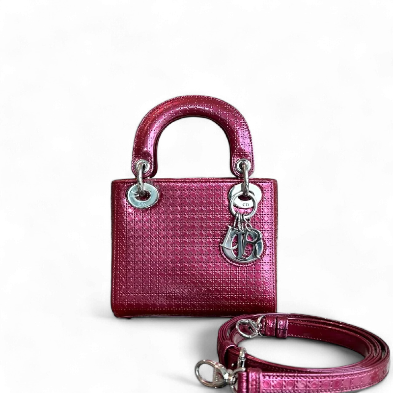 Luxury bags with exotic skinsDior Lady Mini - Micro-Cannage Dark Pink Silver Hardware Adjustable Strap