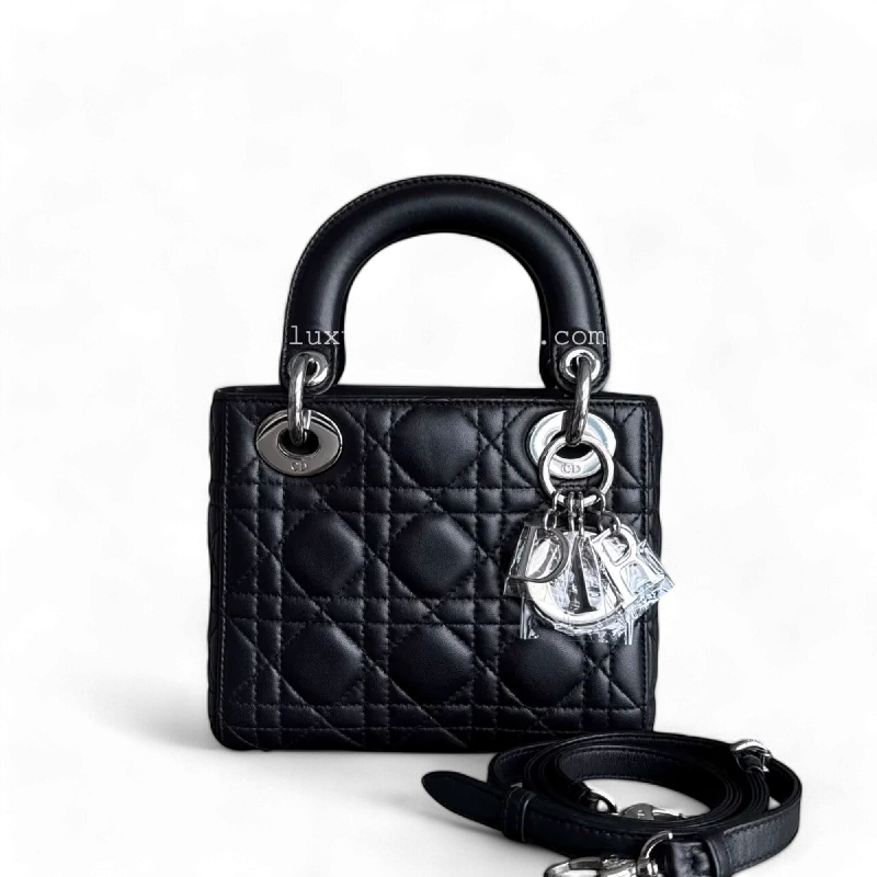 Luxury brand bags on saleDior Lady Mini - Cannage Lambskin 17CM Black Silver Hardware Adjustable Strap