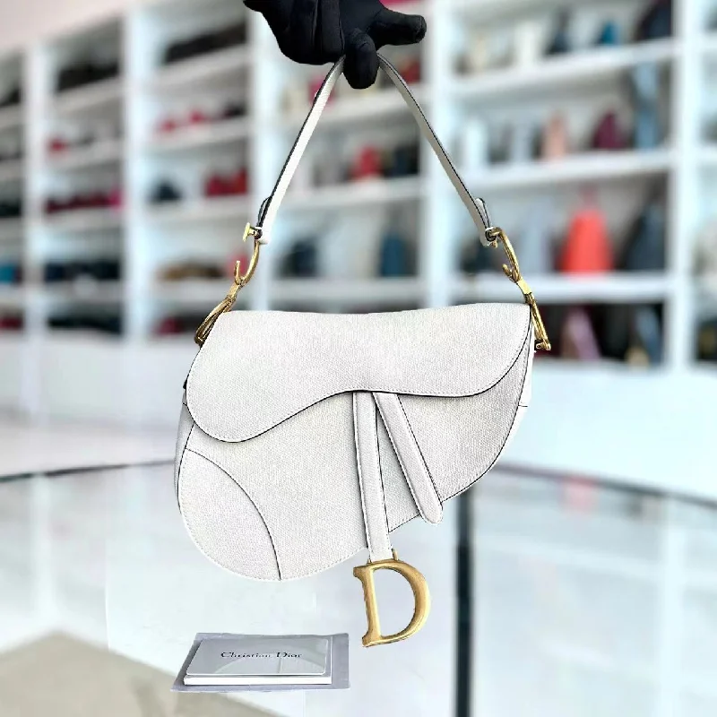 Mini bags for evening outSaddle Medium Grained Calfskin White GHW