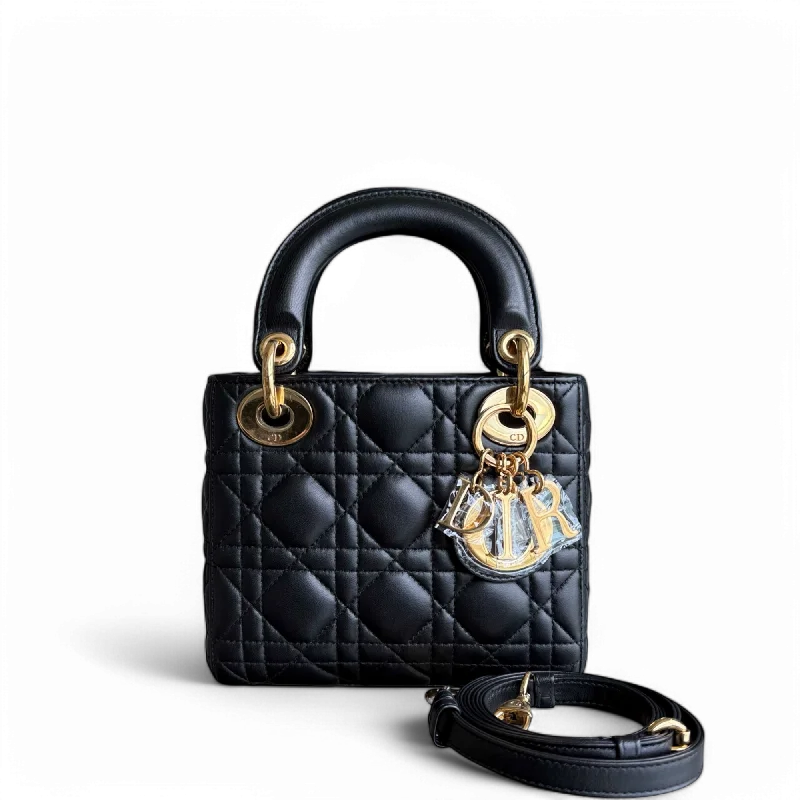 Designer bags with gold hardwareDior Lady Mini - Cannage Lambskin Black Gold Hardware