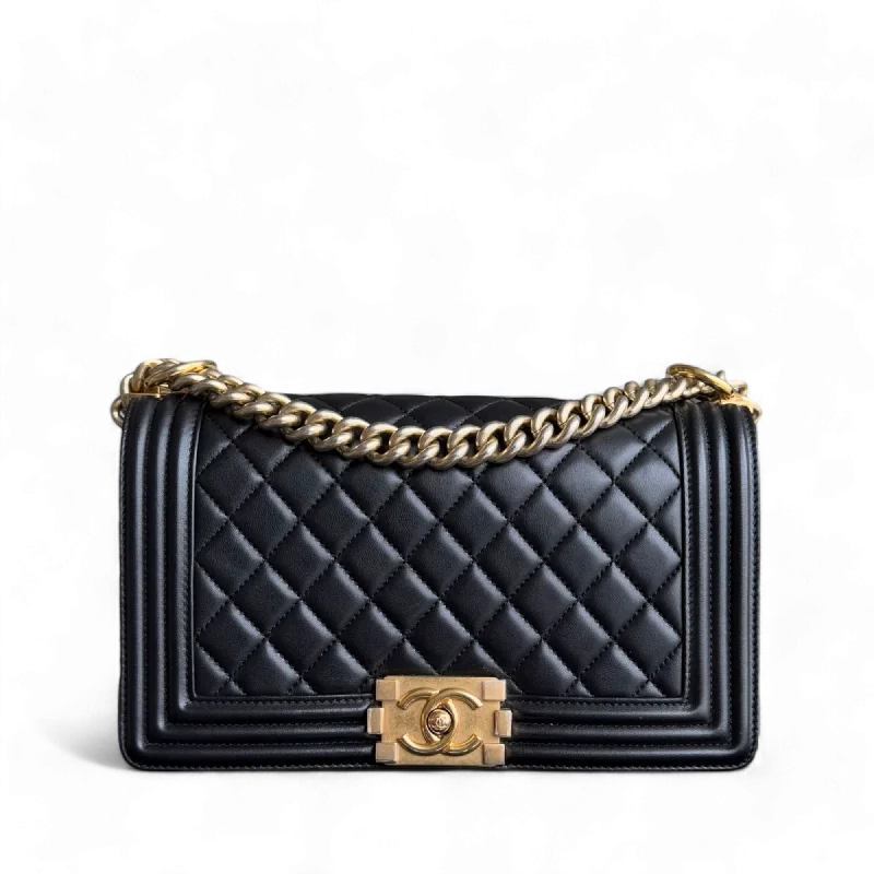 Designer bags for womenChanel Boy Medium - 25CM Quilted Lambskin Black Gold Hardware Series 21